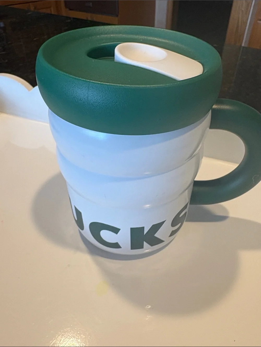 NWT 2026 Starbucks Stainless Rippled Mug white & Green;  12 oz